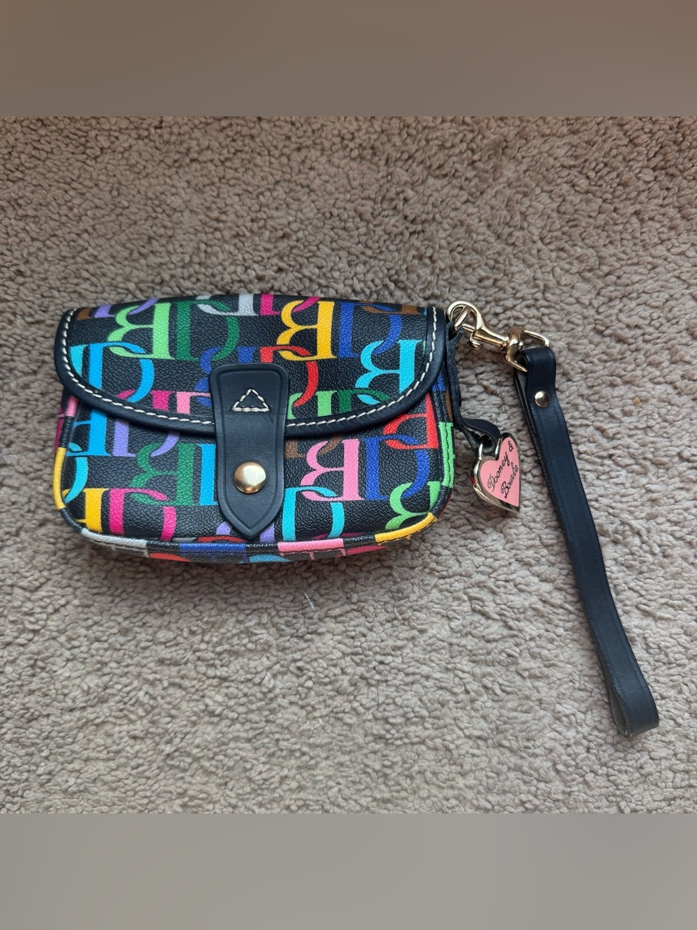 Dooney & Bourke Black Mini Wristlet with Multicolor scribble